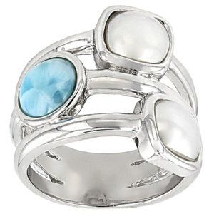 White Cultured Freshwater Pearl & Larimar Rhodium